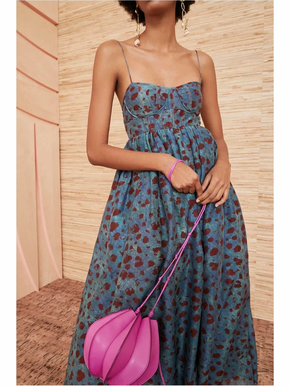 Ulla Johnson Teal Maxi Dress with Brown Spot Print - Picture 4 of 11